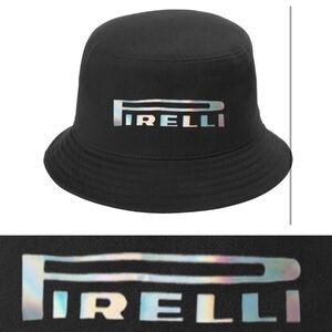 Pirelli Holographic Official Wordmark Logo Bucket Hat Black/Silver NWT One Size
